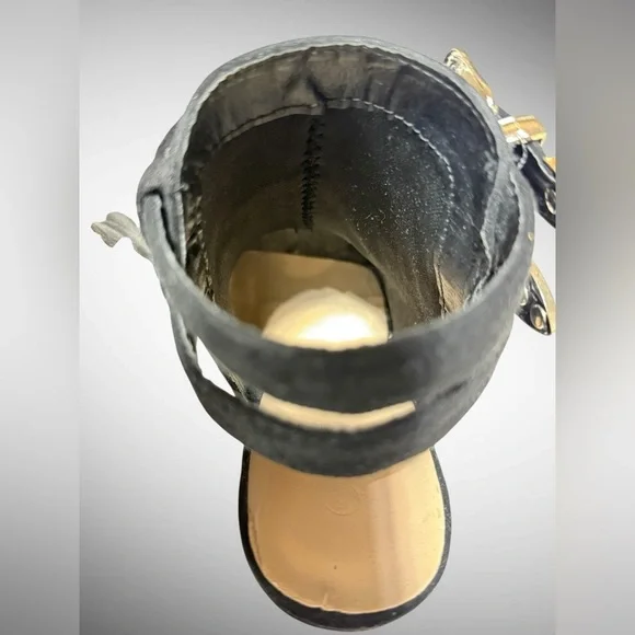 Black Faux Suede Peep Toe Block Heel Boots with buckle detailing Size 6 - Picture 8 of 15